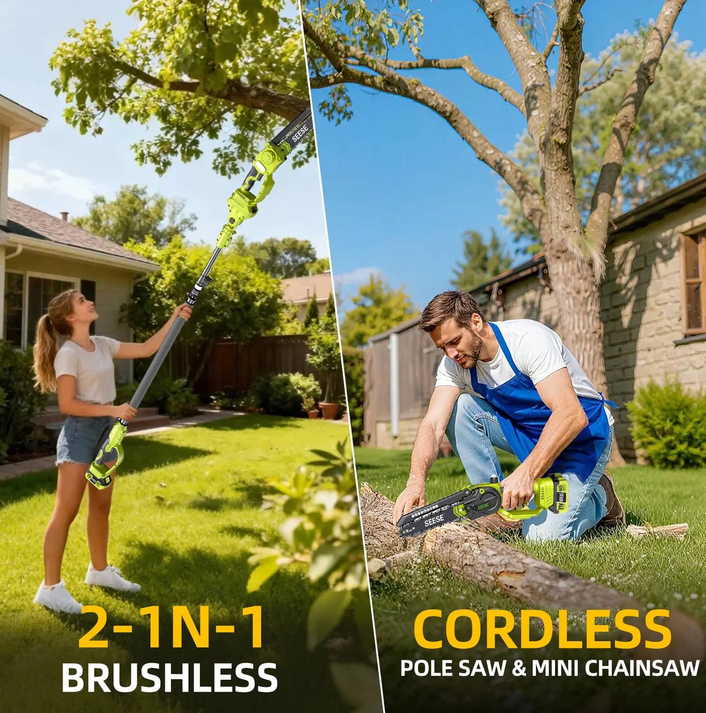 2-in-1 Brushless 8" Mini Chainsaw & Pole Saw for Easy Tree Trimming