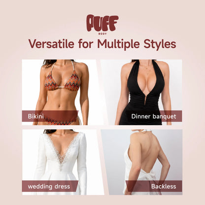 Invisible lifting and shaping bra pads that prevent wardrobe malfunctions and are reusable.