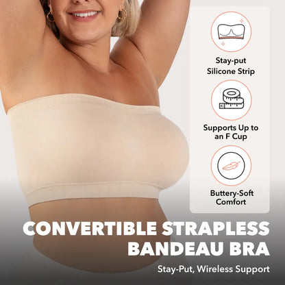 Convertible strapless bandeau bra, wire-free and comfortable, suitable for various outfits.