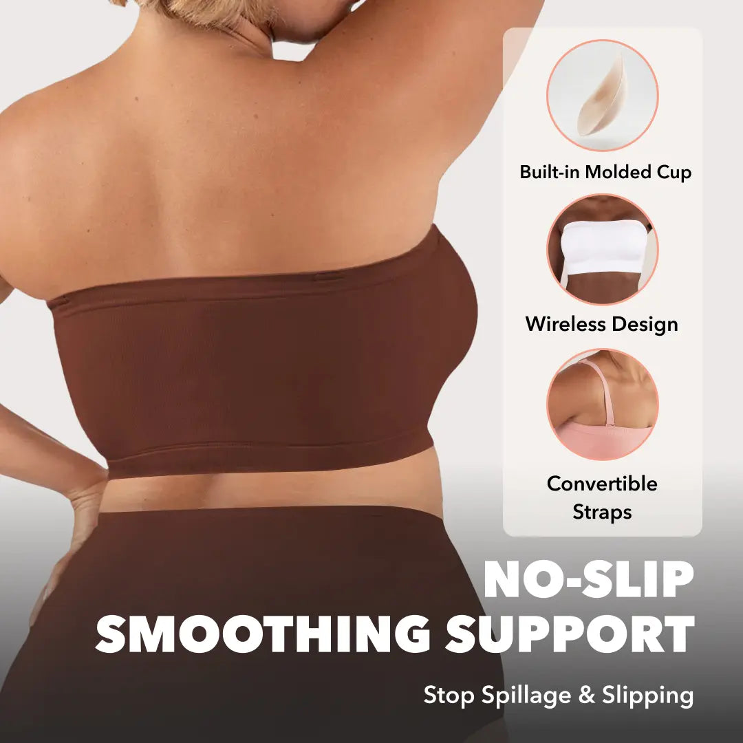 Convertible strapless bandeau bra, wire-free and comfortable, suitable for various outfits.