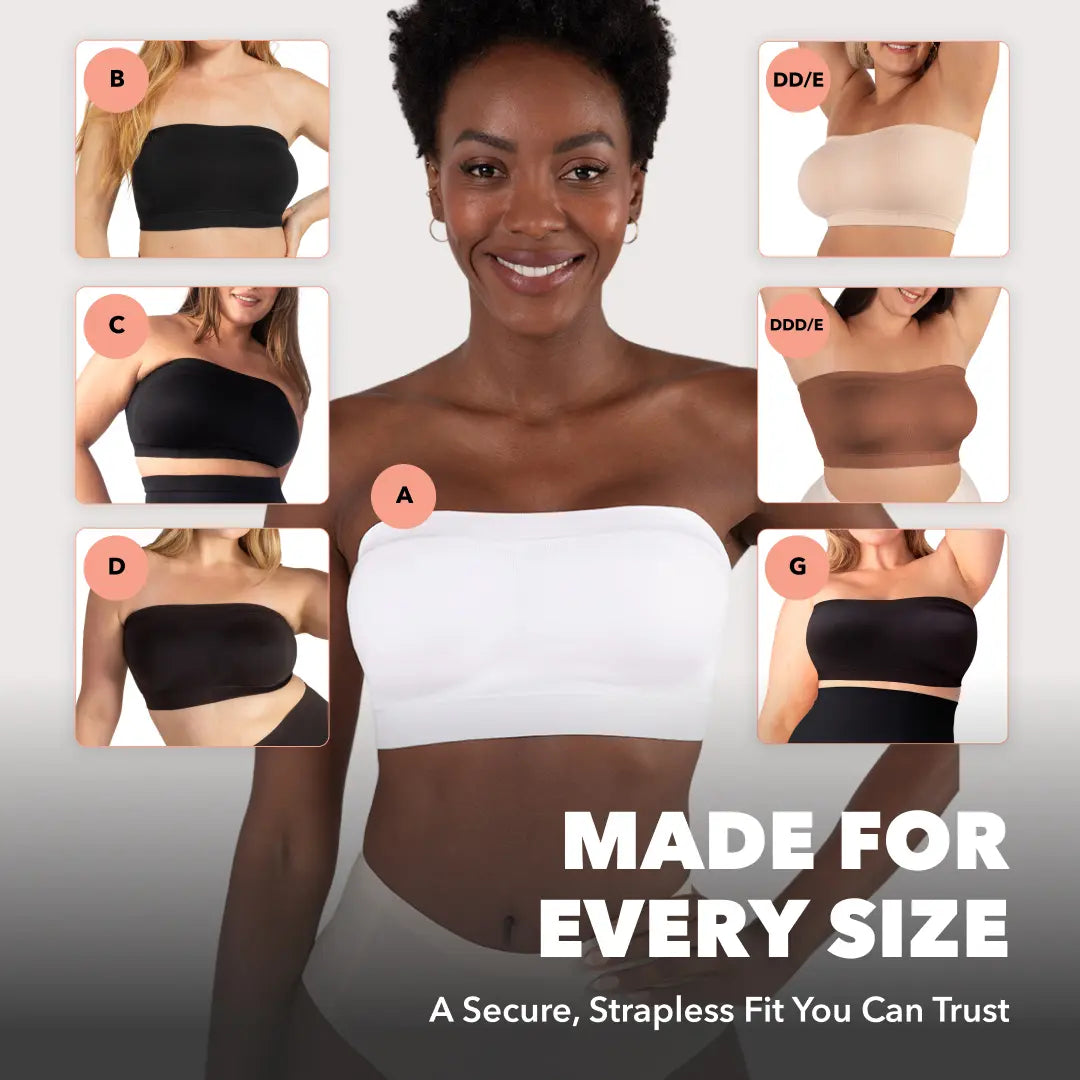 Convertible strapless bandeau bra, wire-free and comfortable, suitable for various outfits.